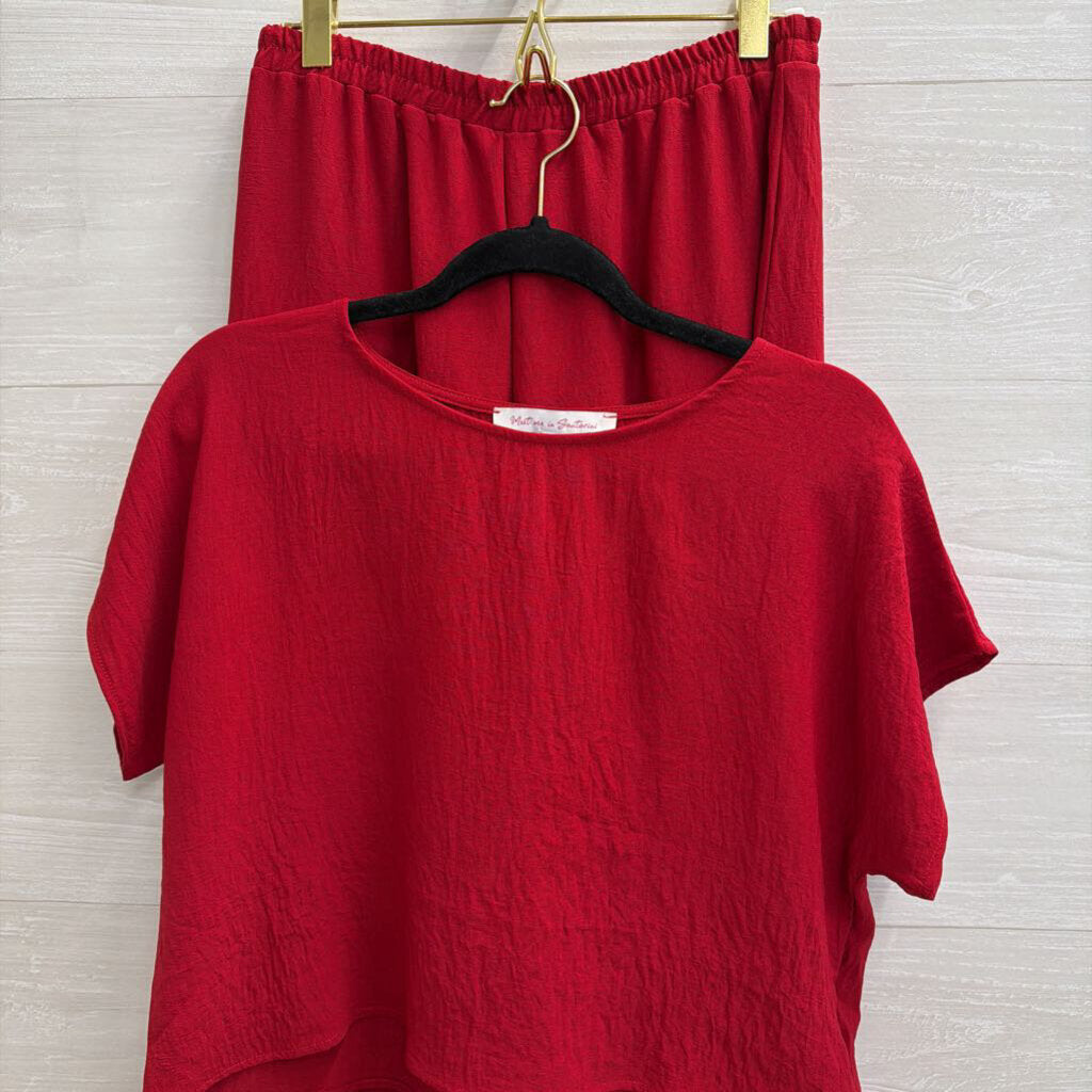 Meet Me in Santorini Red Short Sleeve Top/ Pants Set Small