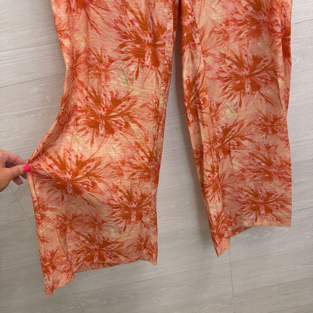 Lucy Paris Orange Print Wide Leg Pants Small