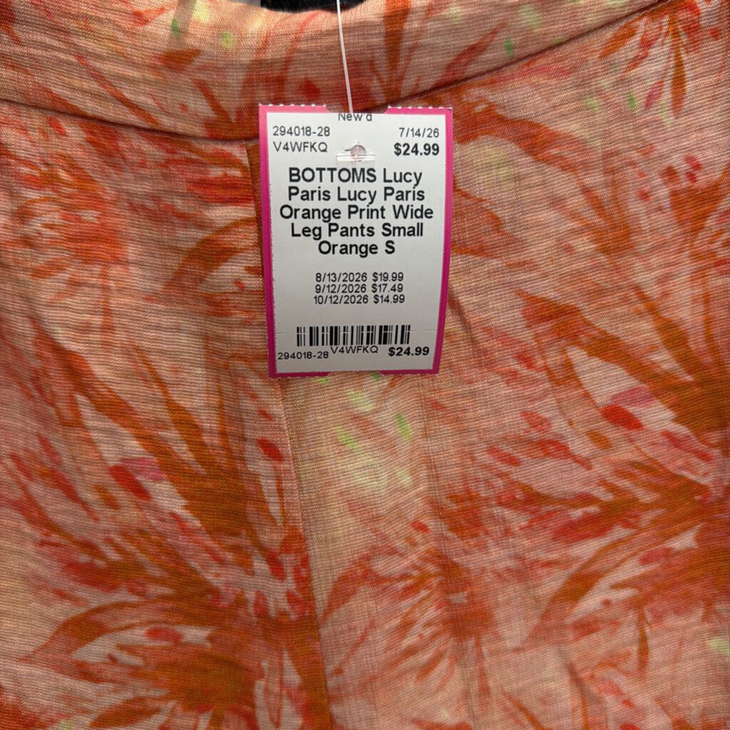 Lucy Paris Orange Print Wide Leg Pants Small