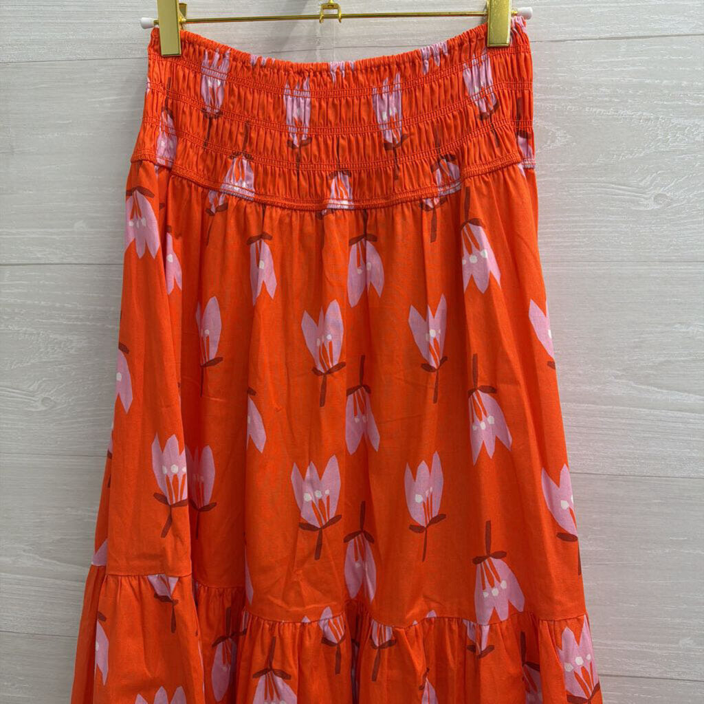Karlie Orange Print Smocked Waist Maxi Skirt Small