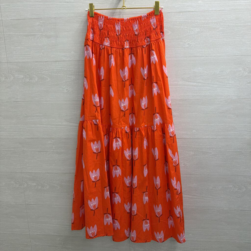 Karlie Orange Print Smocked Waist Maxi Skirt Small