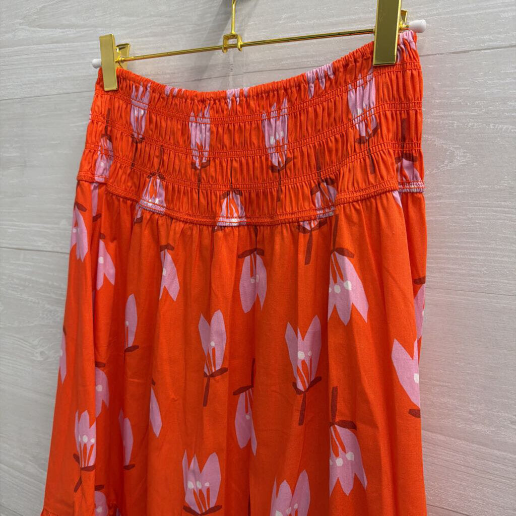 Karlie Orange Print Smocked Waist Maxi Skirt Small