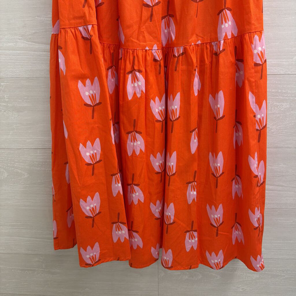 Karlie Orange Print Smocked Waist Maxi Skirt Small