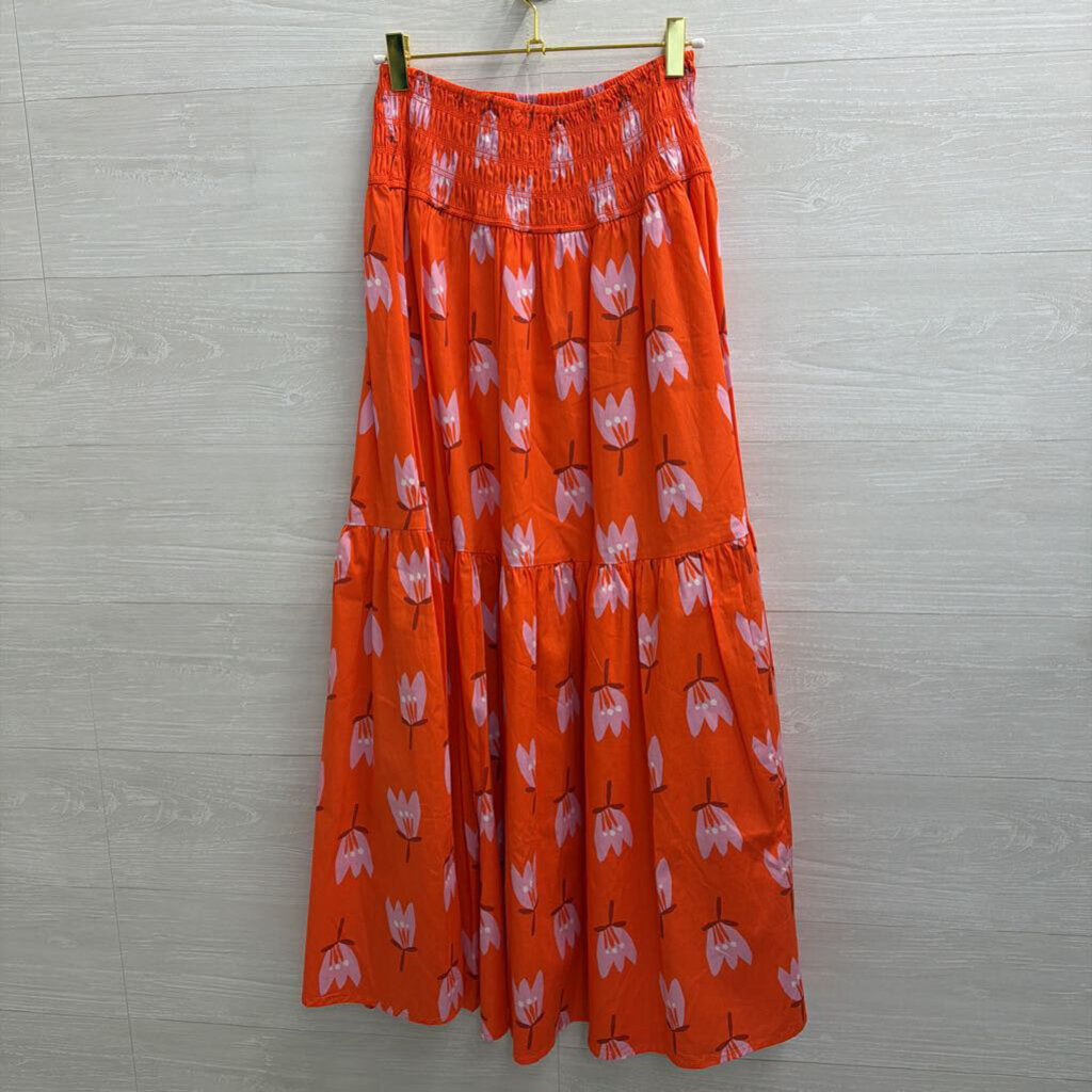 Karlie Orange Print Smocked Waist Maxi Skirt Small