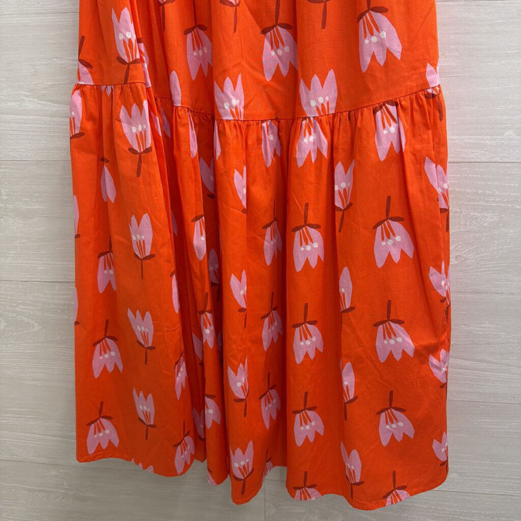 Karlie Orange Print Smocked Waist Maxi Skirt Small