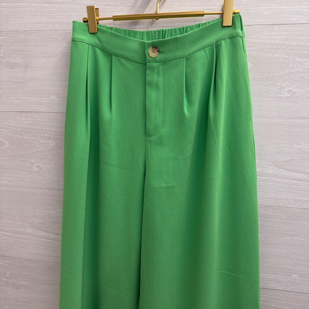 Central Park West Bright Green Wide Leg Pants Extra Small