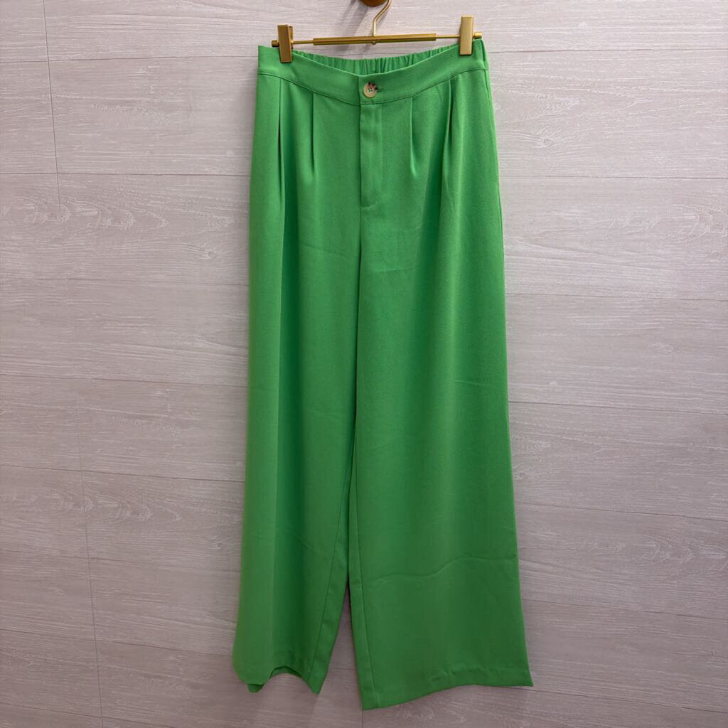 Central Park West Bright Green Wide Leg Pants Extra Small