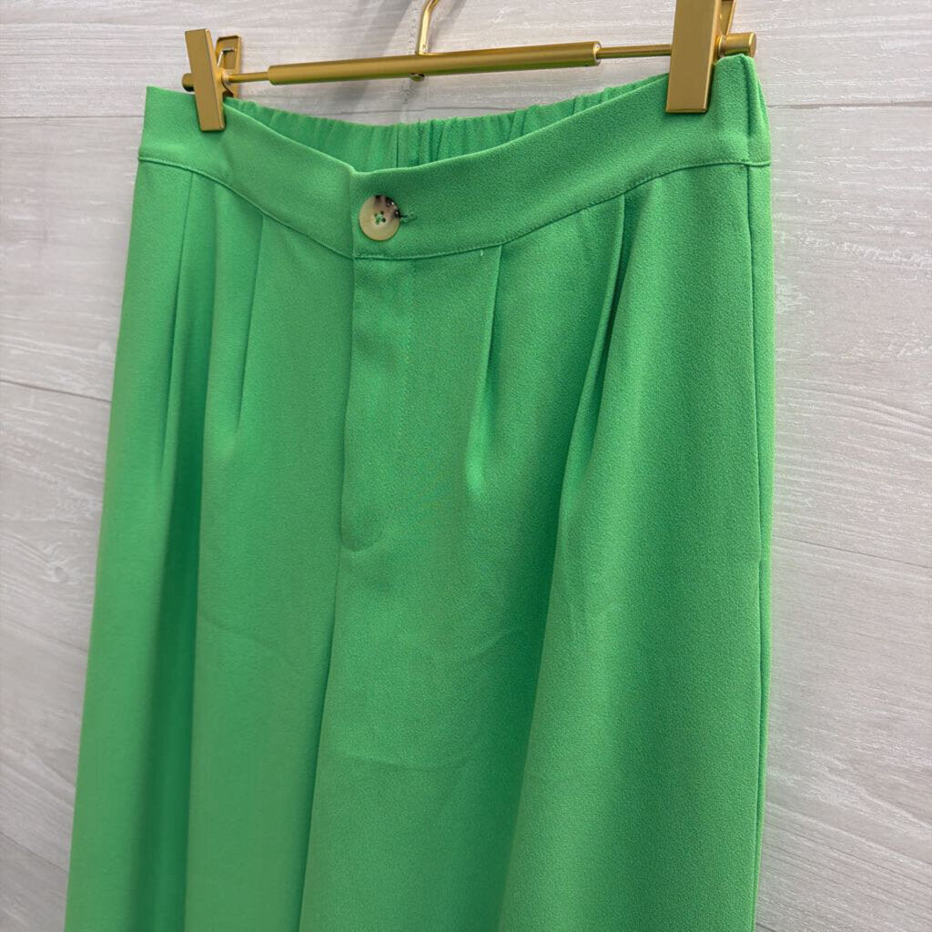 Central Park West Bright Green Wide Leg Pants Extra Small