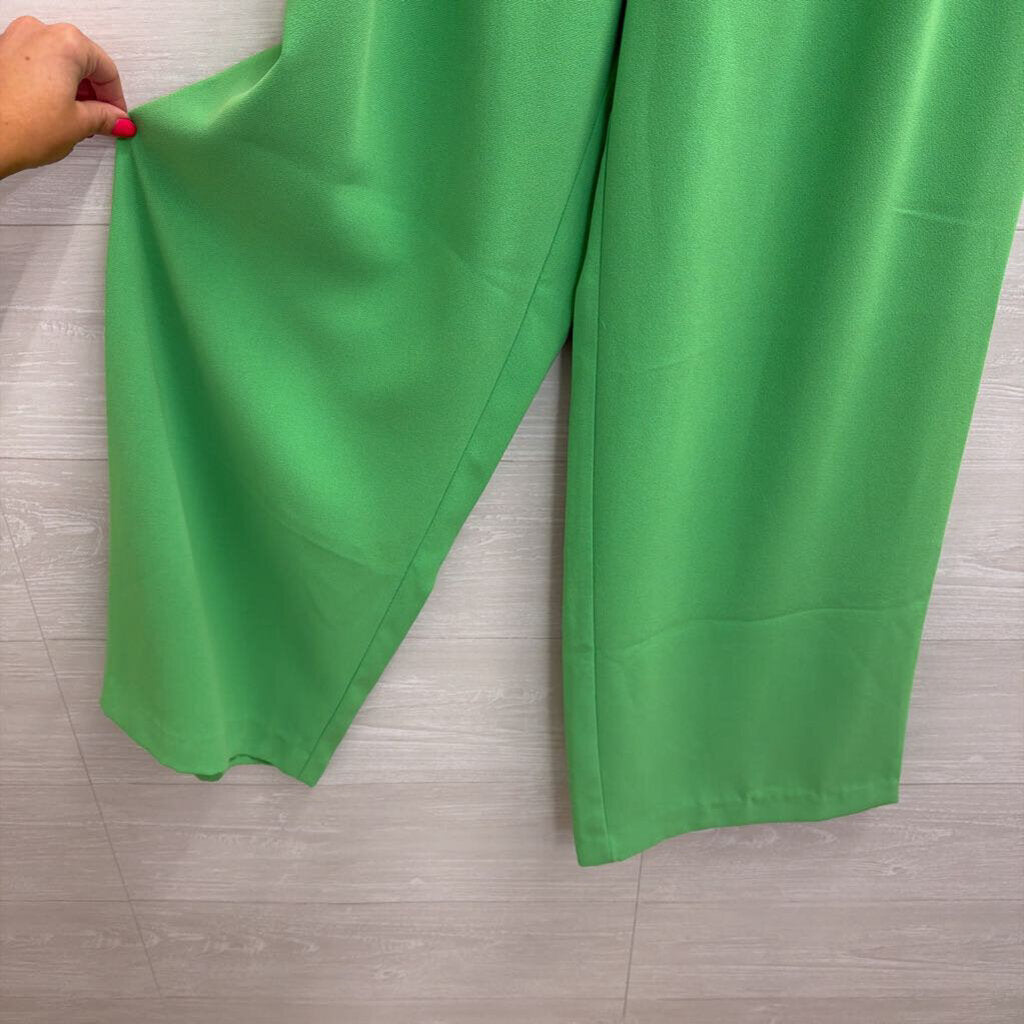 Central Park West Bright Green Wide Leg Pants Extra Small