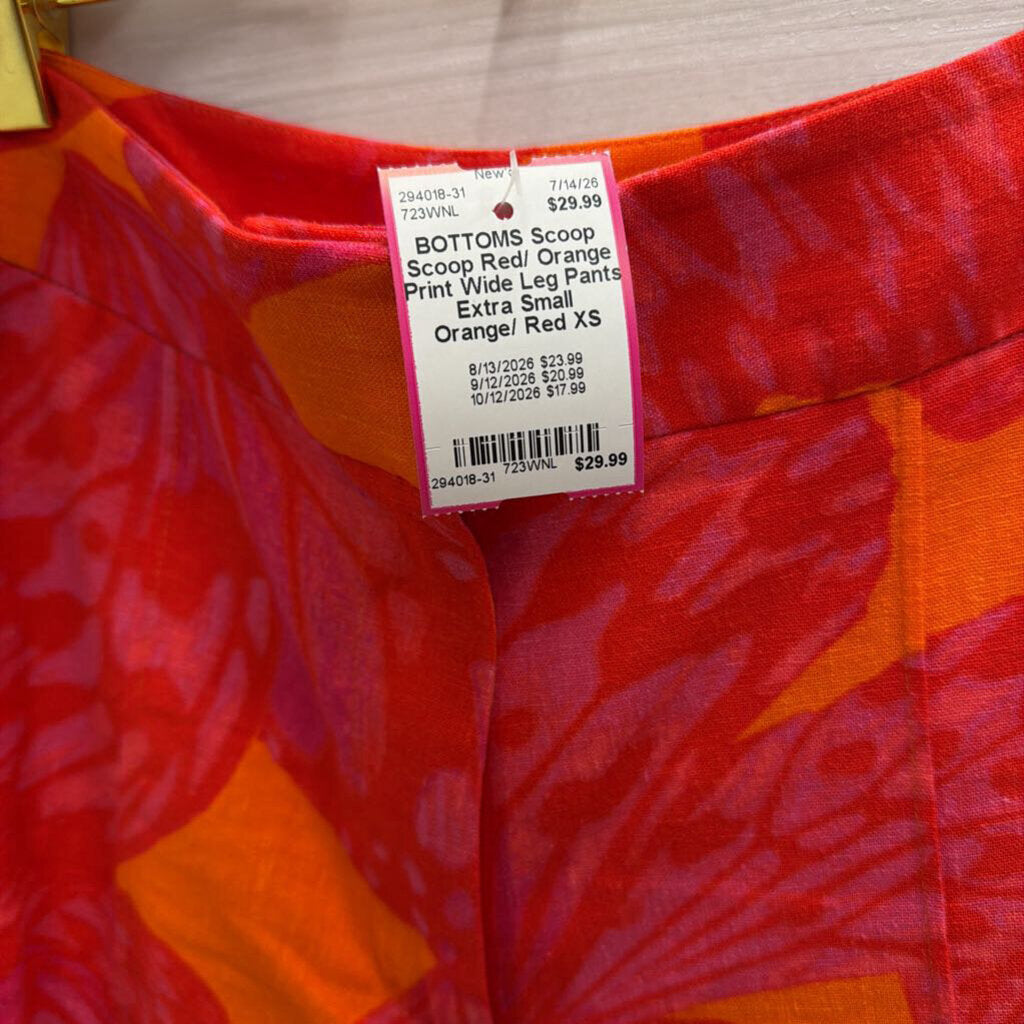 Scoop Red/ Orange Print Wide Leg Pants Extra Small
