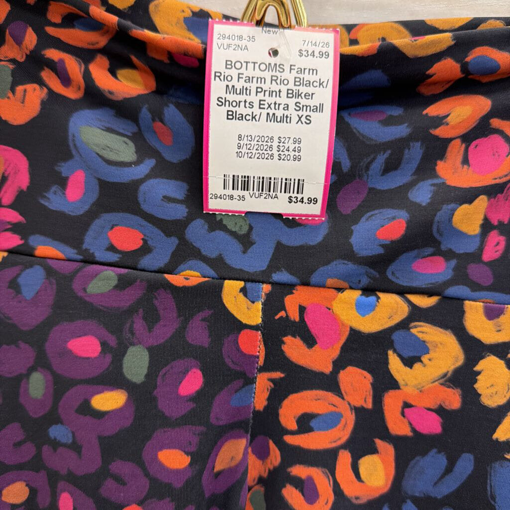 Farm Rio Black/ Multi Print Biker Shorts Extra Small