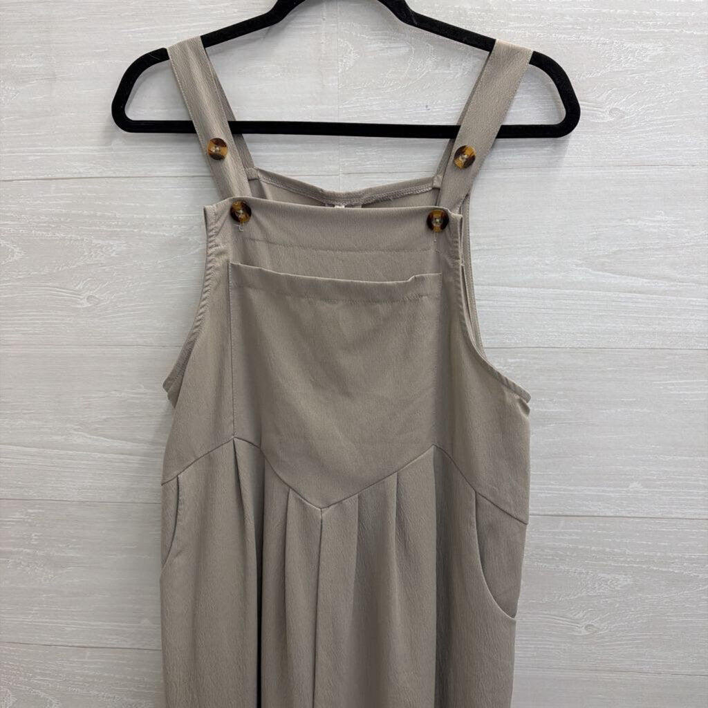 Beige Wide Leg Overall Jumpsuit Large