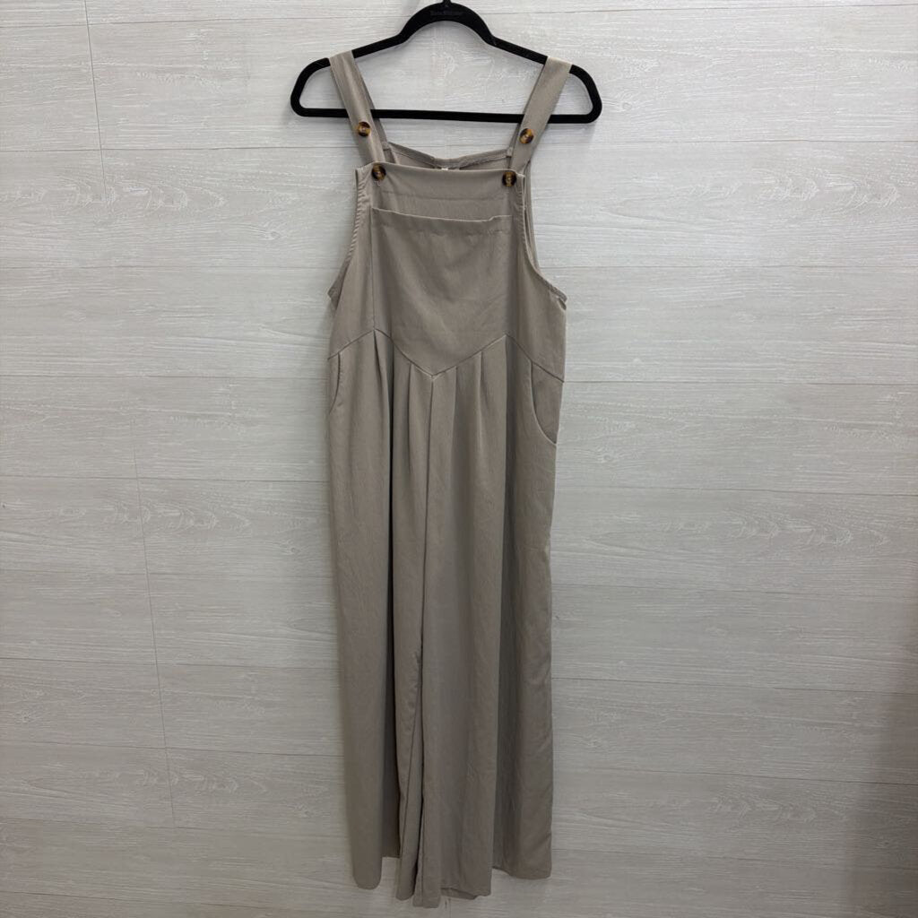Beige Wide Leg Overall Jumpsuit Large