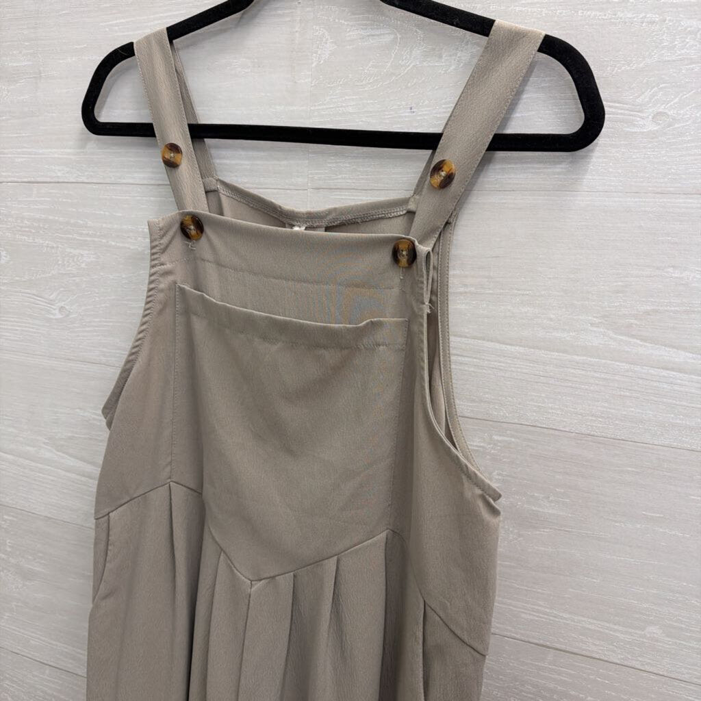 Beige Wide Leg Overall Jumpsuit Large