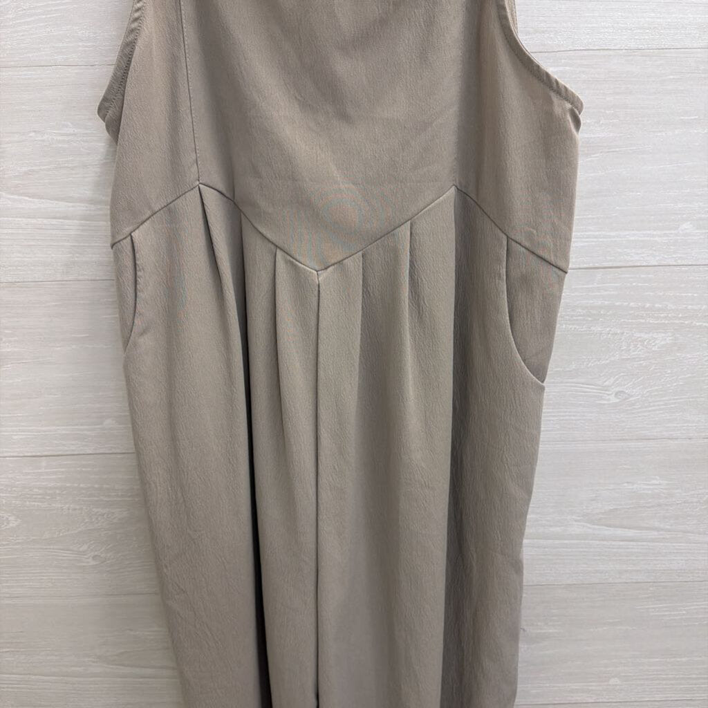 Beige Wide Leg Overall Jumpsuit Large