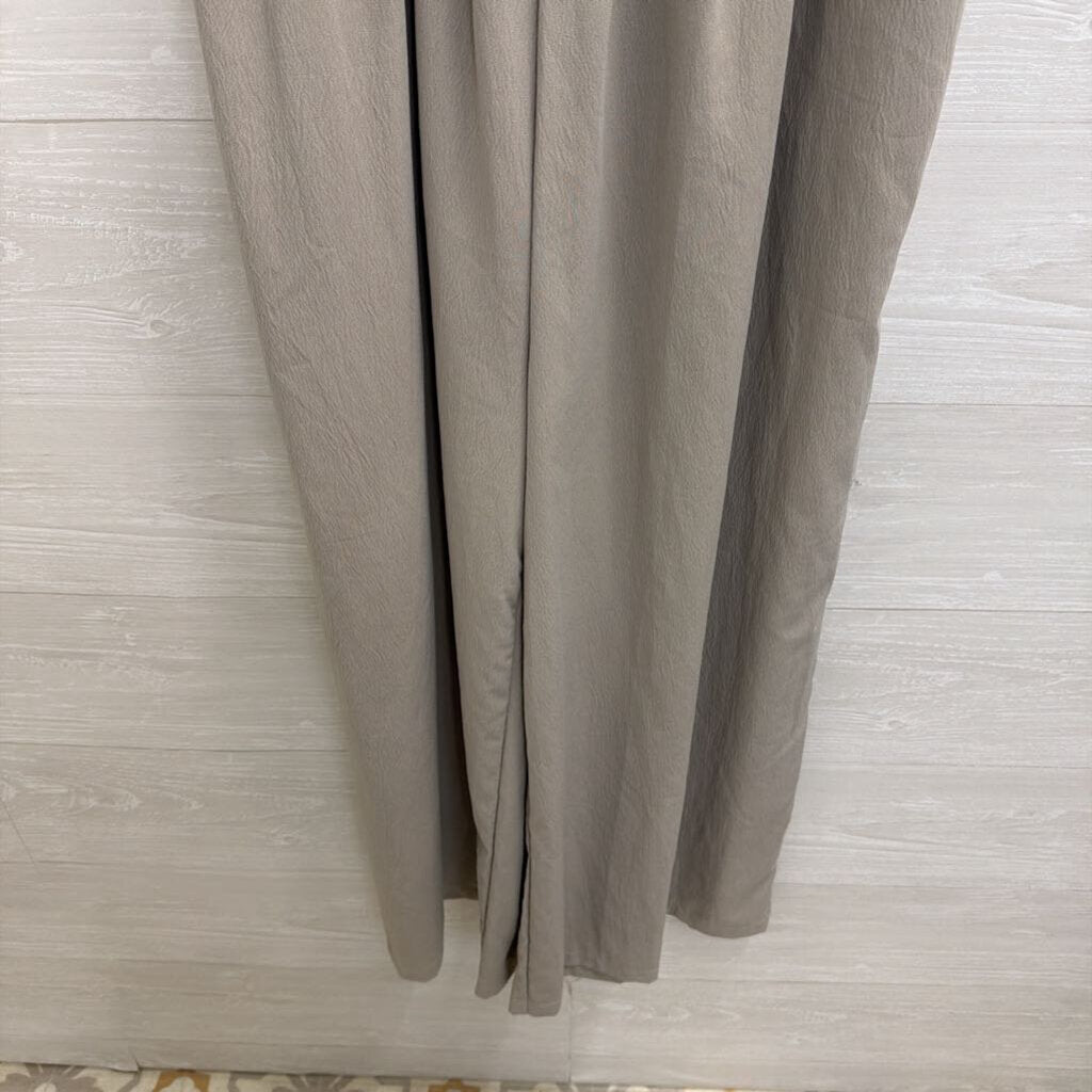 Beige Wide Leg Overall Jumpsuit Large