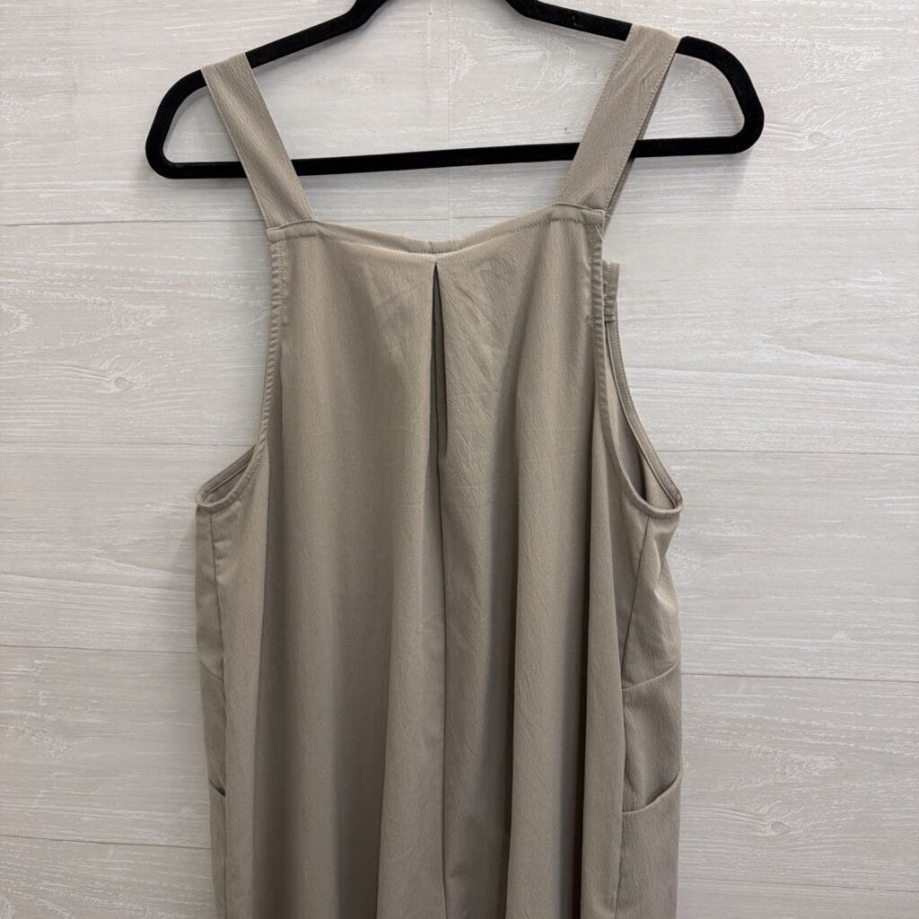 Beige Wide Leg Overall Jumpsuit Large