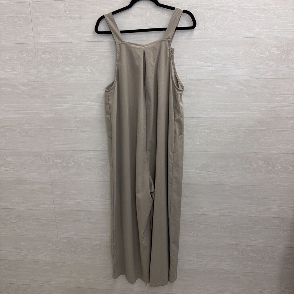 Beige Wide Leg Overall Jumpsuit Large