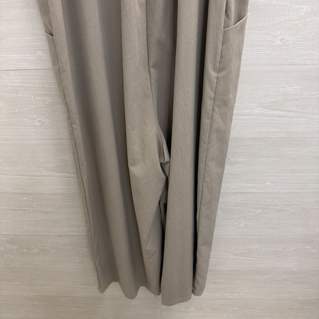 Beige Wide Leg Overall Jumpsuit Large