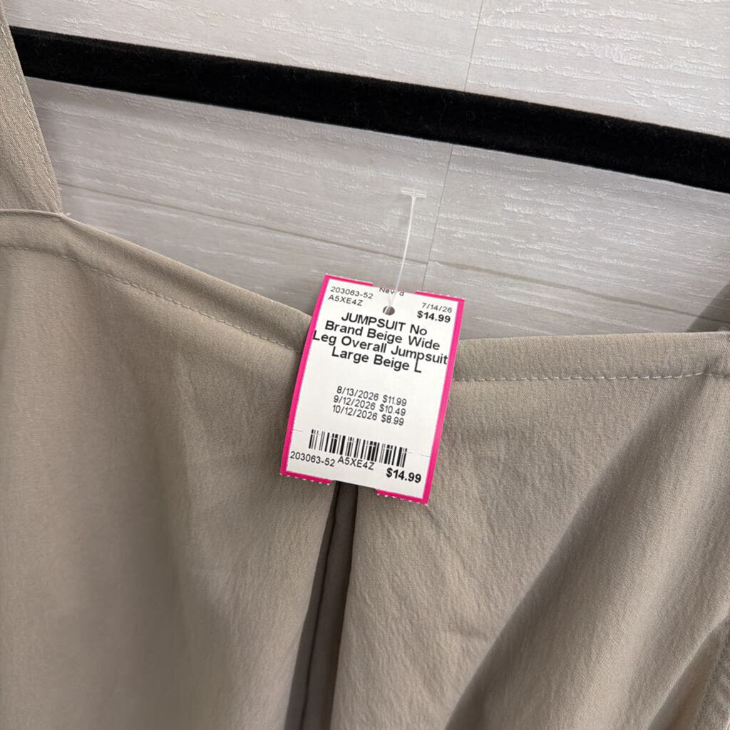 Beige Wide Leg Overall Jumpsuit Large