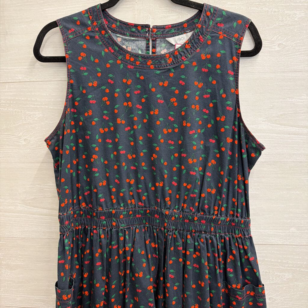 1901 Navy/ Red Cherry Print Sleeveless Dress Large Petite