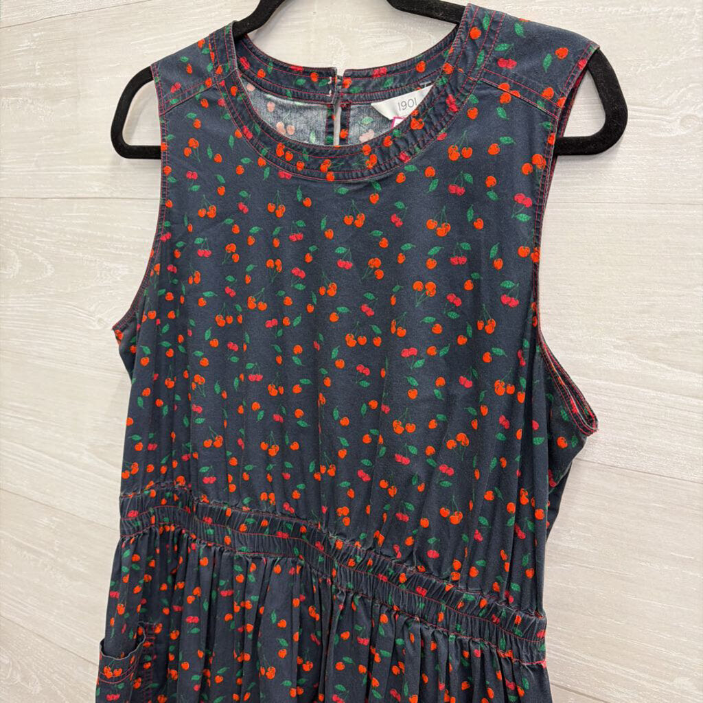 1901 Navy/ Red Cherry Print Sleeveless Dress Large Petite