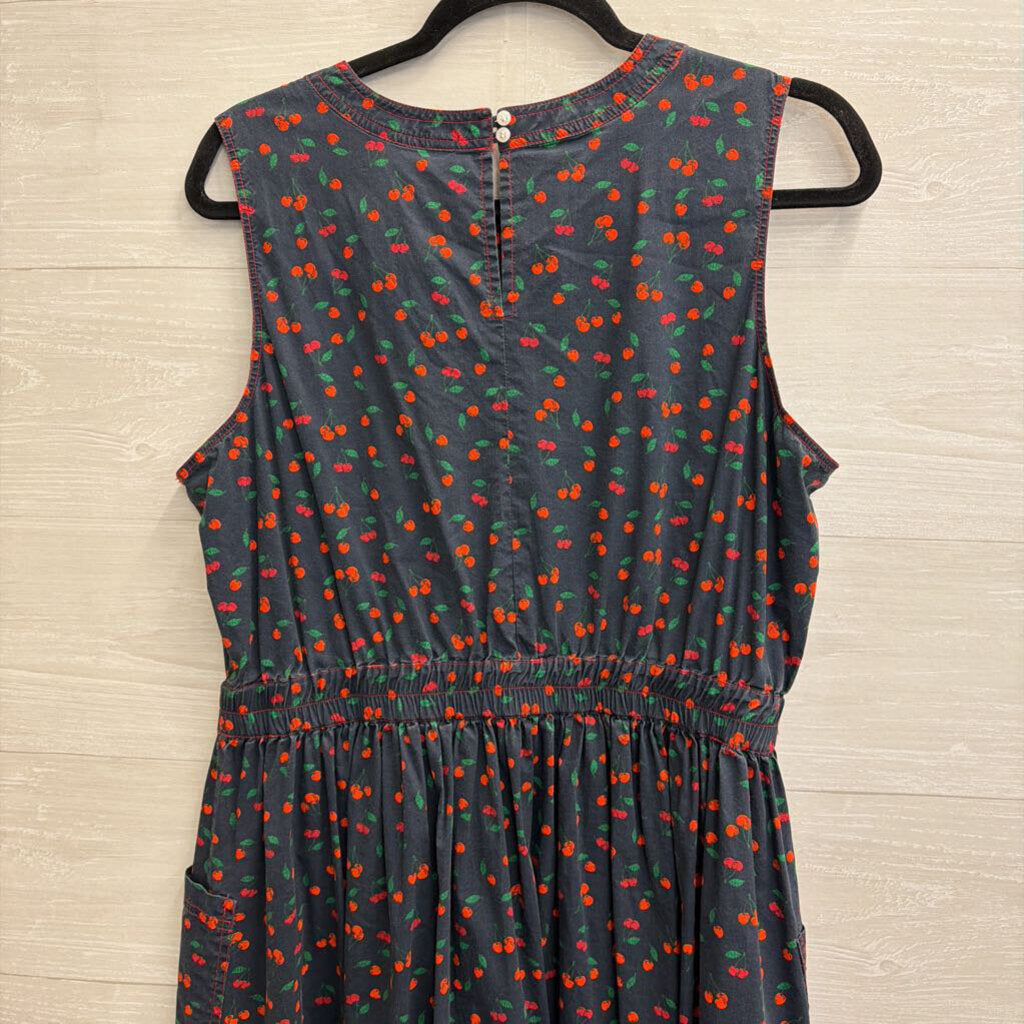 1901 Navy/ Red Cherry Print Sleeveless Dress Large Petite