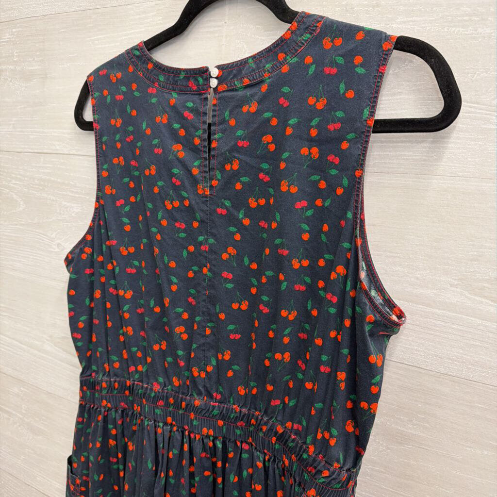 1901 Navy/ Red Cherry Print Sleeveless Dress Large Petite