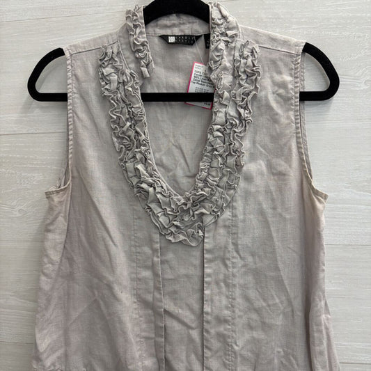 Carole Little Grey 100% Linen Ruffle Detail Sleeveless Top Medium