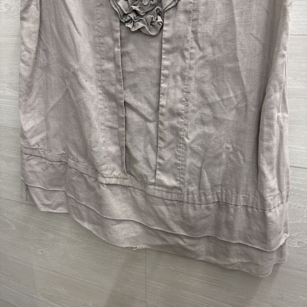 Carole Little Grey 100% Linen Ruffle Detail Sleeveless Top Medium