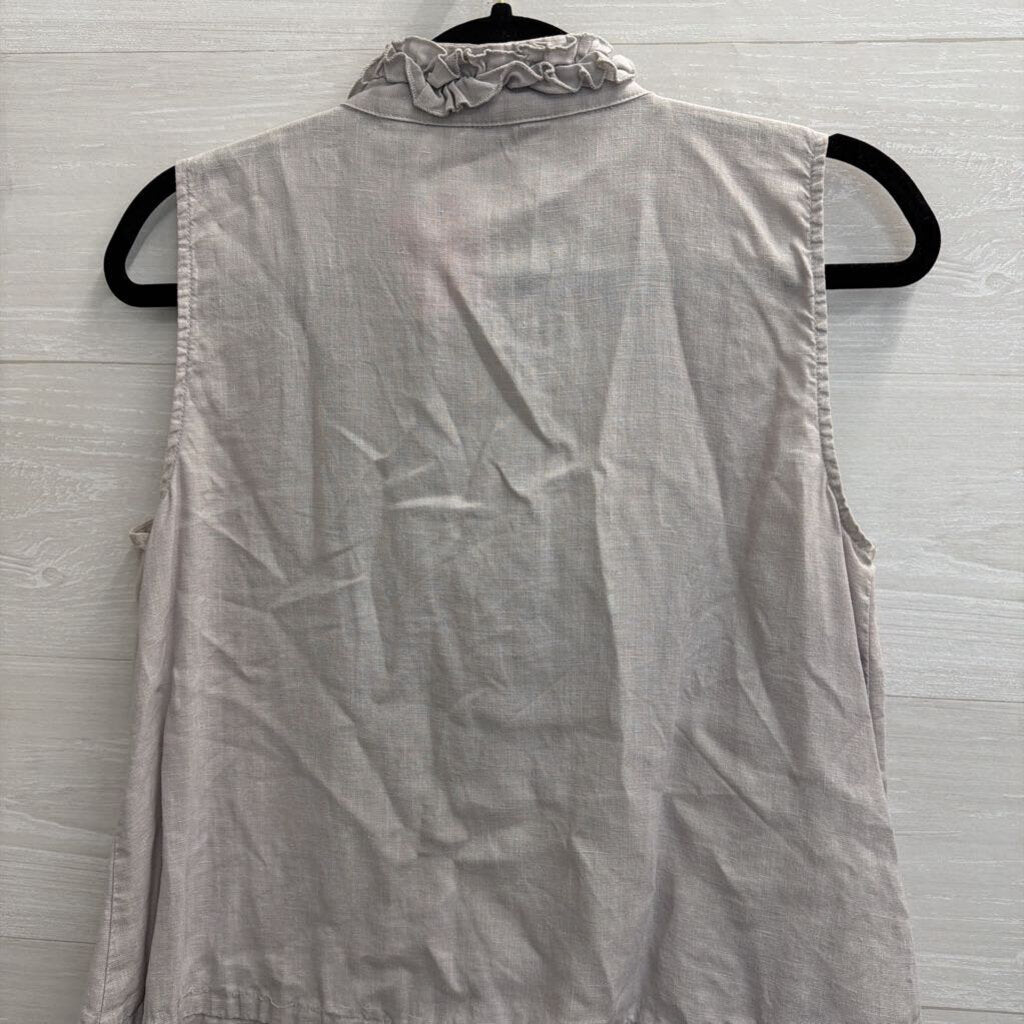 Carole Little Grey 100% Linen Ruffle Detail Sleeveless Top Medium