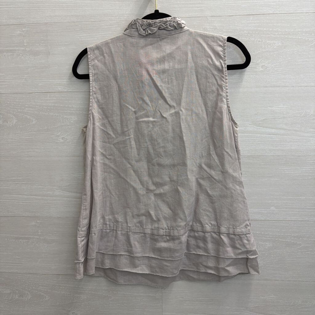 Carole Little Grey 100% Linen Ruffle Detail Sleeveless Top Medium