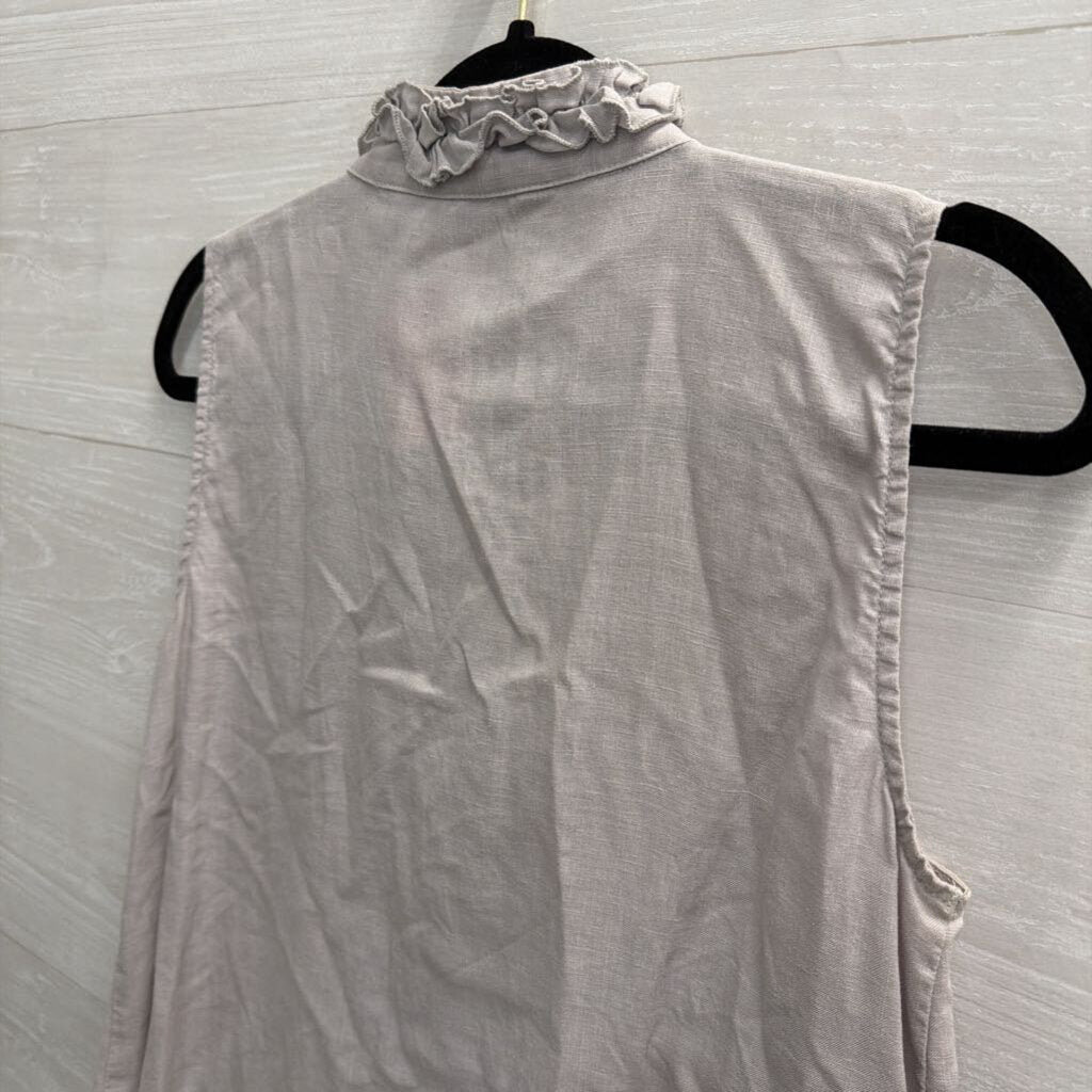 Carole Little Grey 100% Linen Ruffle Detail Sleeveless Top Medium