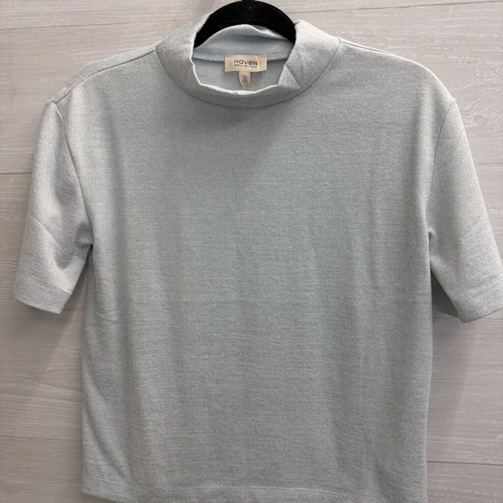 Haven Well Within Blue Short Sleeve Mock Neck Top Small