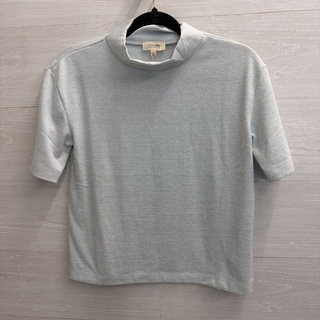 Haven Well Within Blue Short Sleeve Mock Neck Top Small