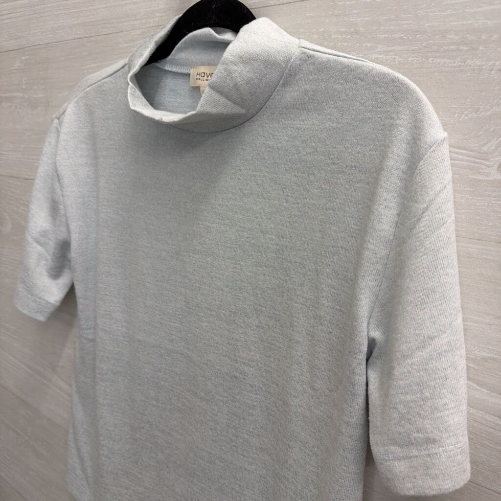 Haven Well Within Blue Short Sleeve Mock Neck Top Small