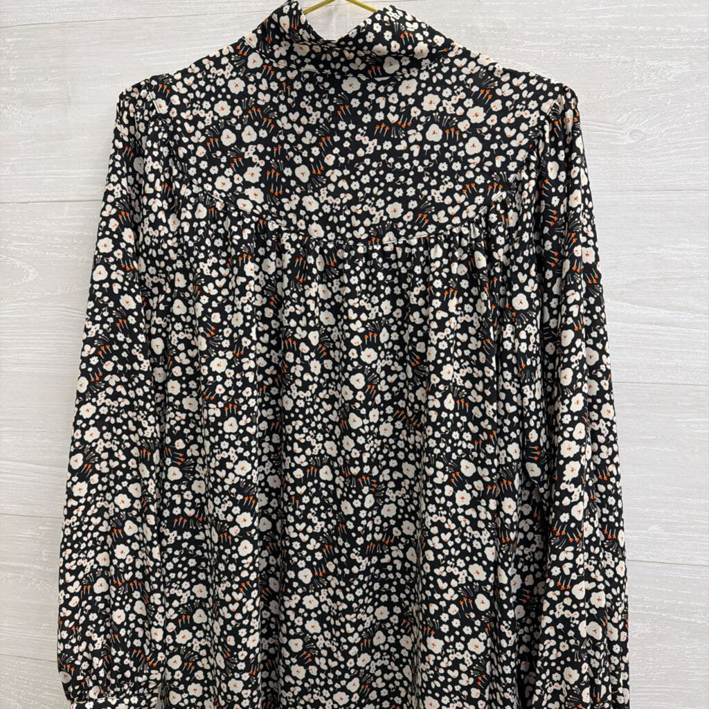 Who What Wear Black/ White Print Long Sleeve Dress Large