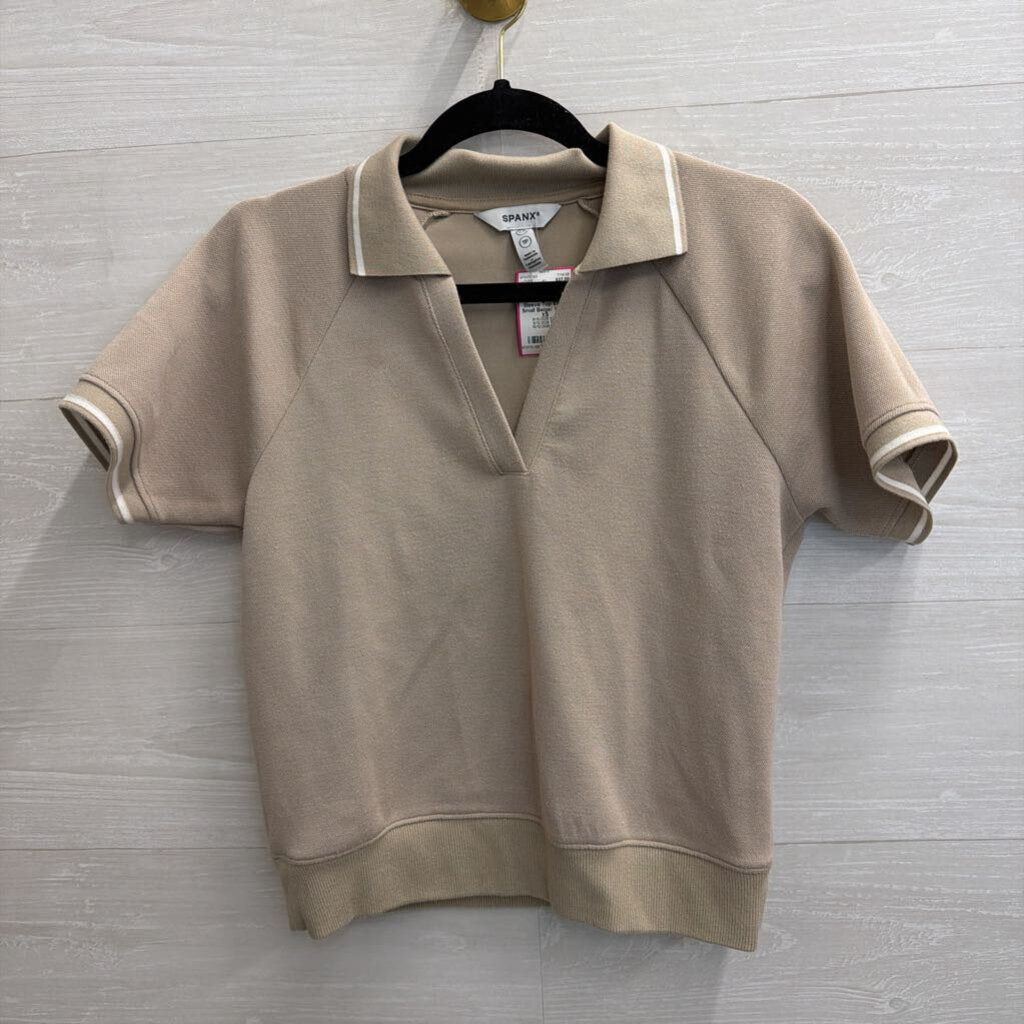 Spanx Beige/ White Cropped Short Sleeve Top Extra Small