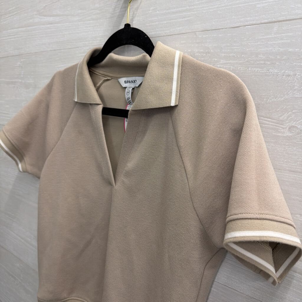 Spanx Beige/ White Cropped Short Sleeve Top Extra Small