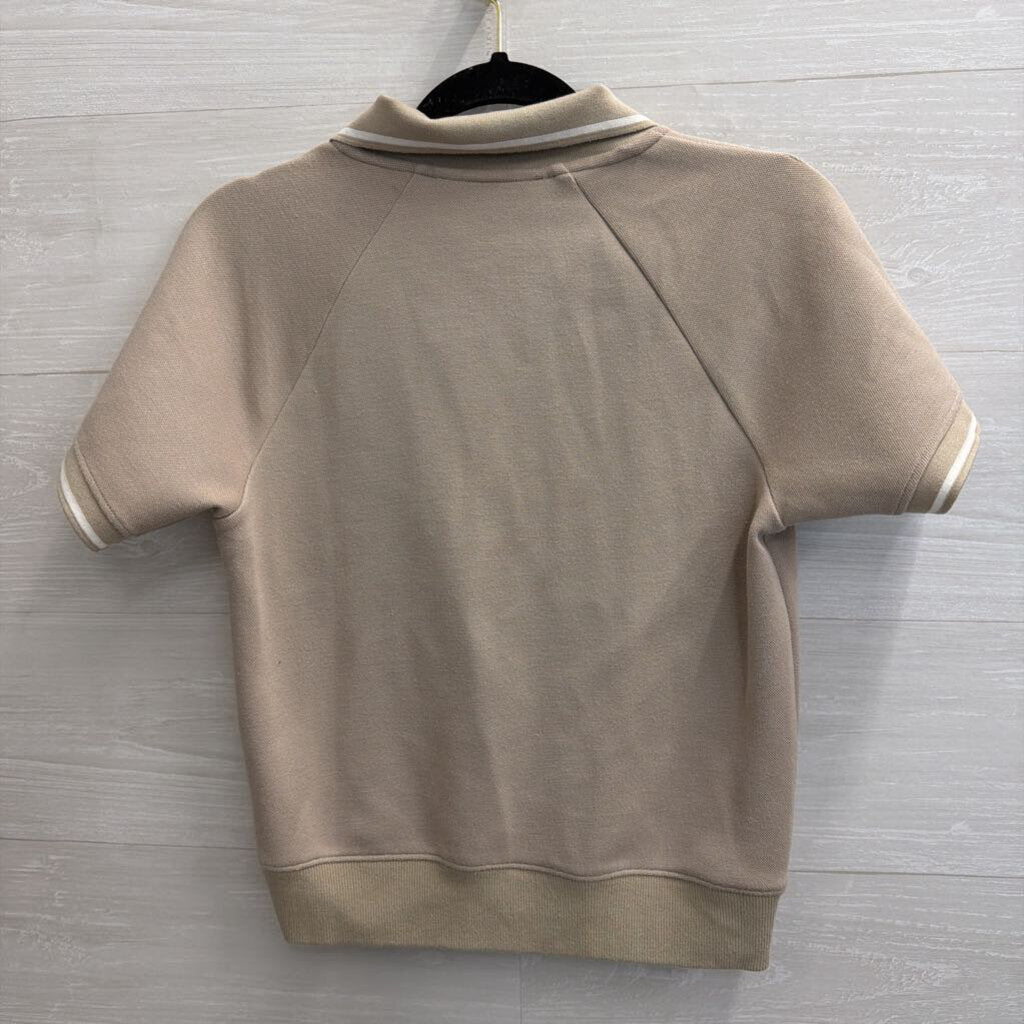 Spanx Beige/ White Cropped Short Sleeve Top Extra Small