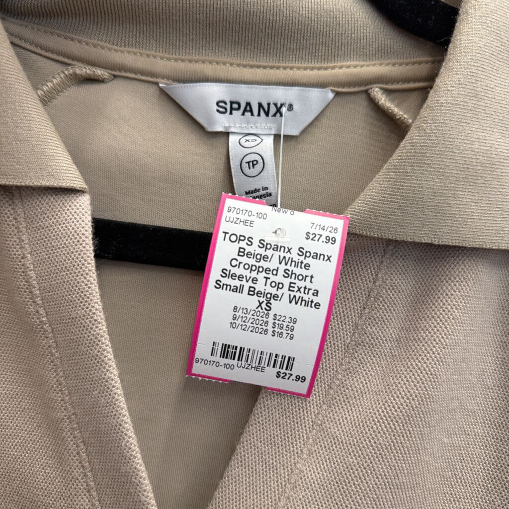 Spanx Beige/ White Cropped Short Sleeve Top Extra Small