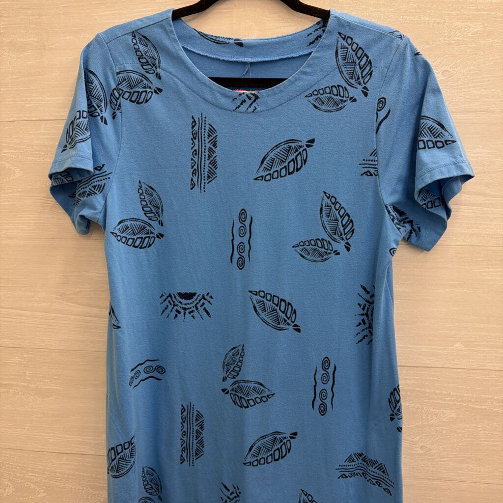 Blue Print Short Sleeve Dress Large