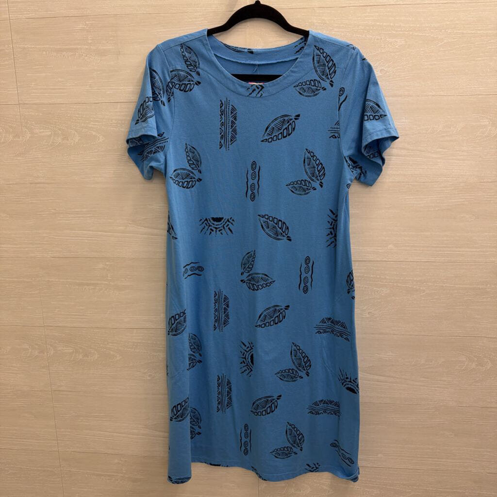Blue Print Short Sleeve Dress Large