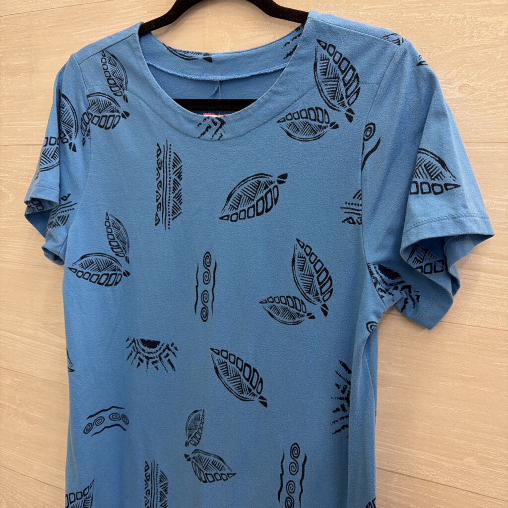 Blue Print Short Sleeve Dress Large