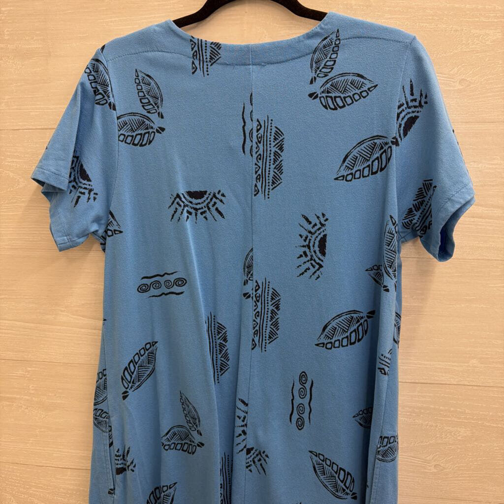 Blue Print Short Sleeve Dress Large
