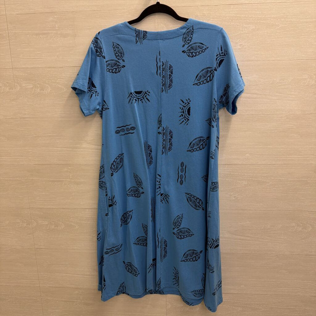 Blue Print Short Sleeve Dress Large