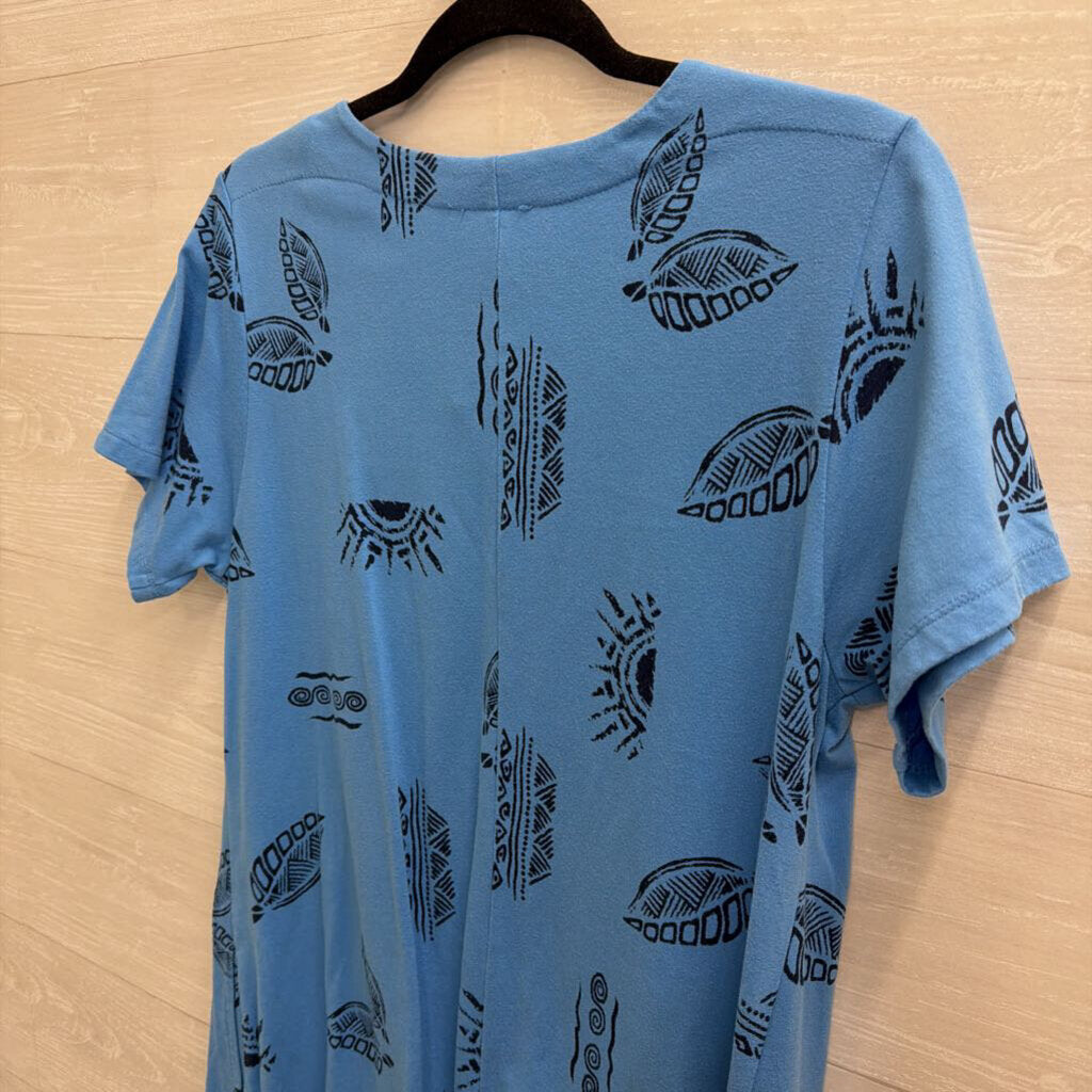 Blue Print Short Sleeve Dress Large