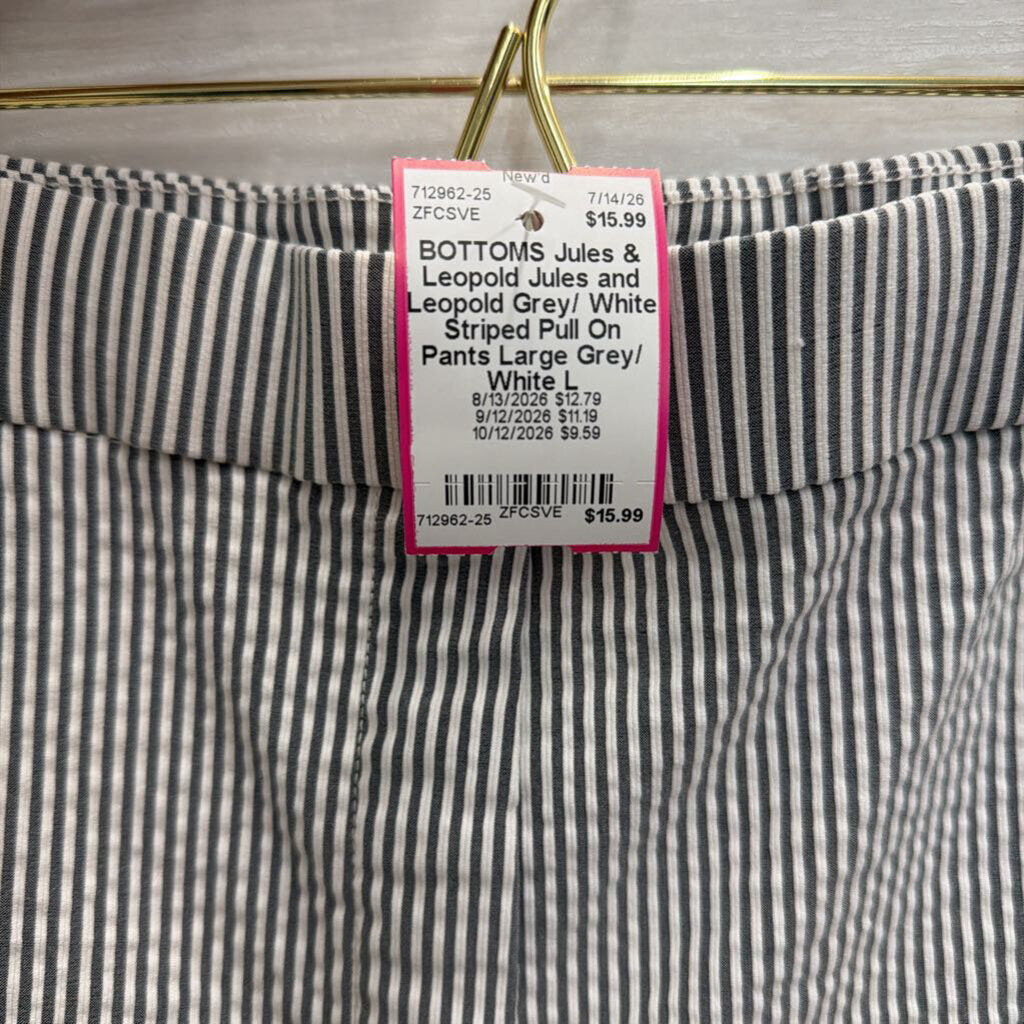 Jules and Leopold Grey/ White Striped Pull On Pants Large