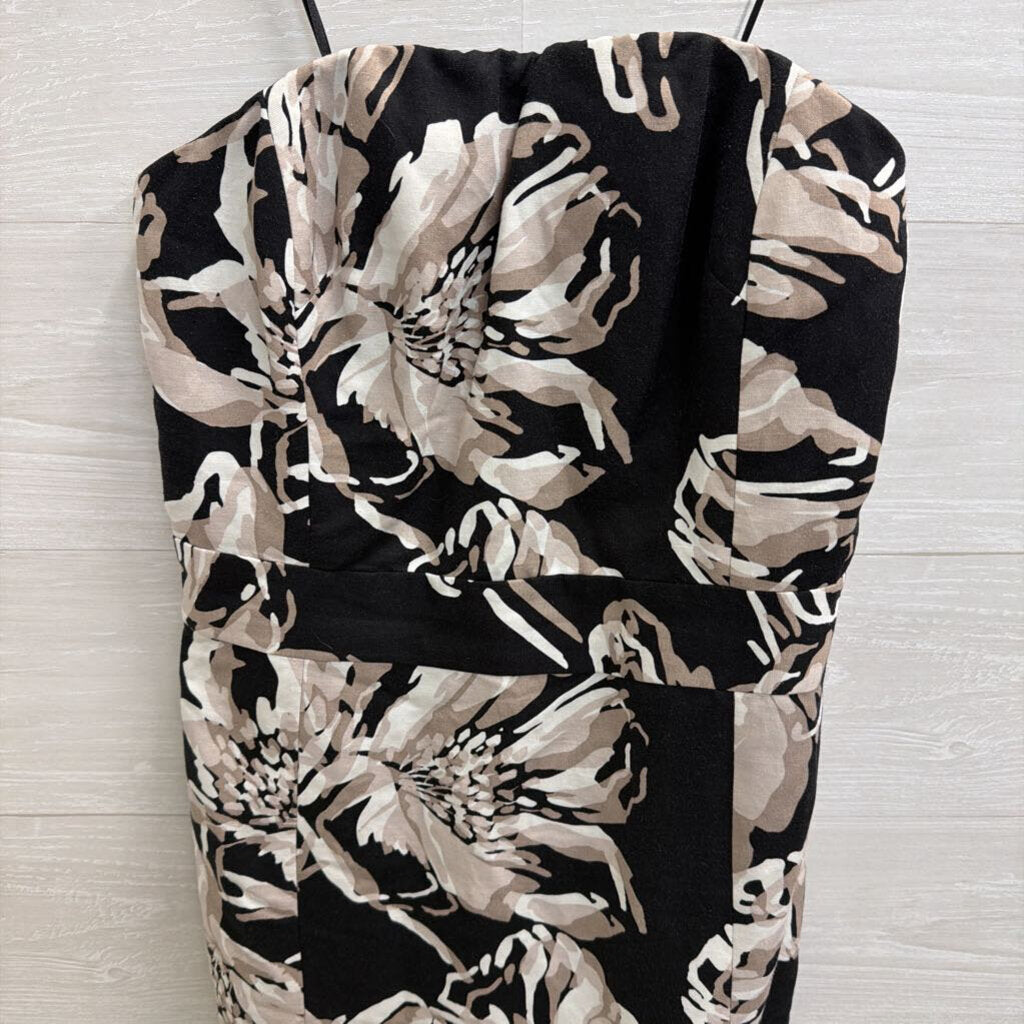 Banana Republic Black/ Beige Floral Strapless Dress 8
