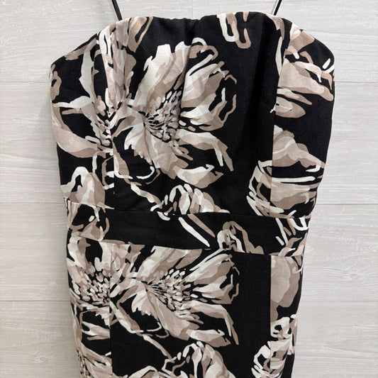 Banana Republic Black/ Beige Floral Strapless Dress 8